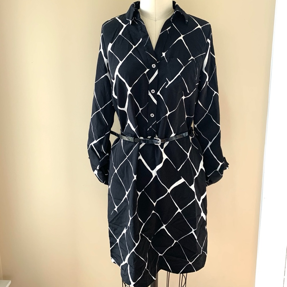 Printed shirt dress with belt